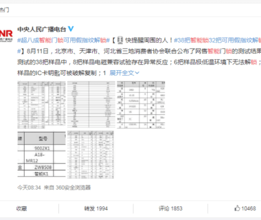 38把智能门锁、32把被破解