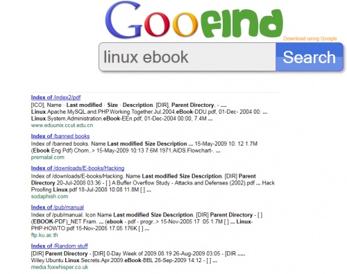 利用 Google 搜索引擎来查找文件的 GooFind