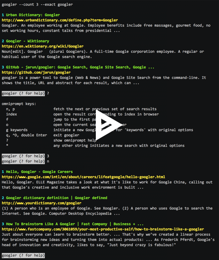 googler：行走在命令行里的Google，快速干净无广告