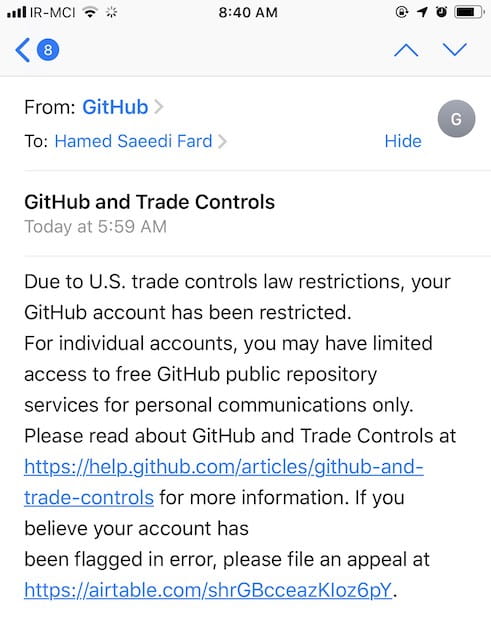 GitHub 技术封锁了伊朗等一些国家的程序员访问