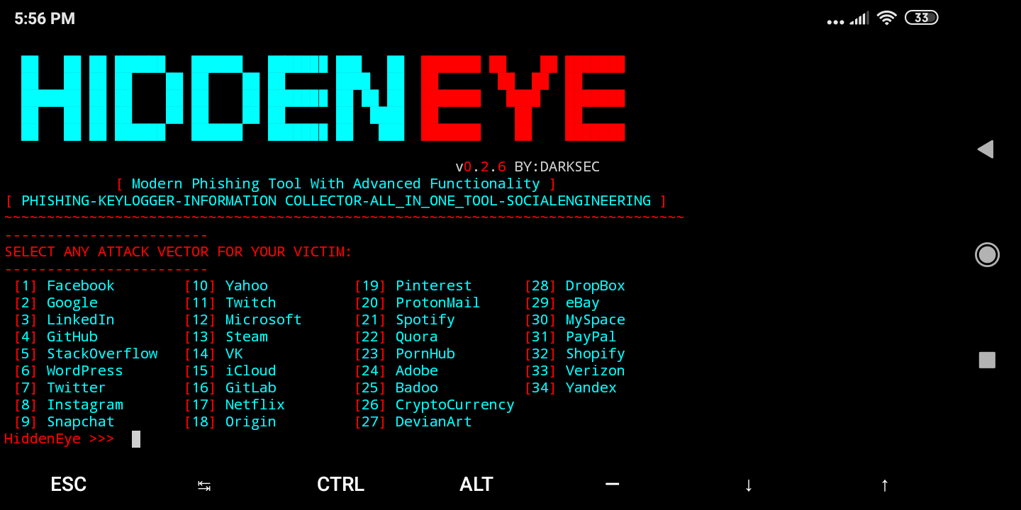HiddenEye：具有高级功能的现代网络钓鱼工具