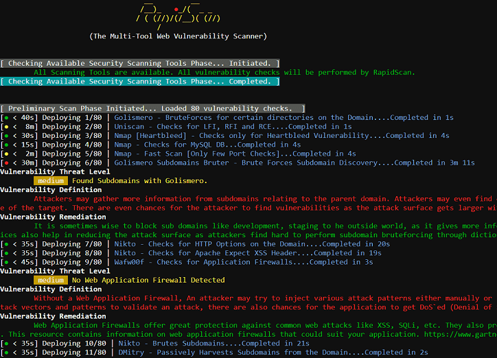 RapidScan - 自动化多工具Web漏洞扫描器