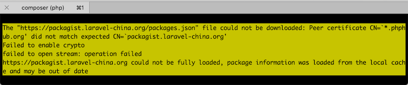解决：The “https://packagist.laravel-china.org/packages.json” file could not be downloaded