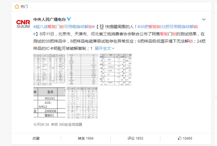 38把智能门锁、32把被破解